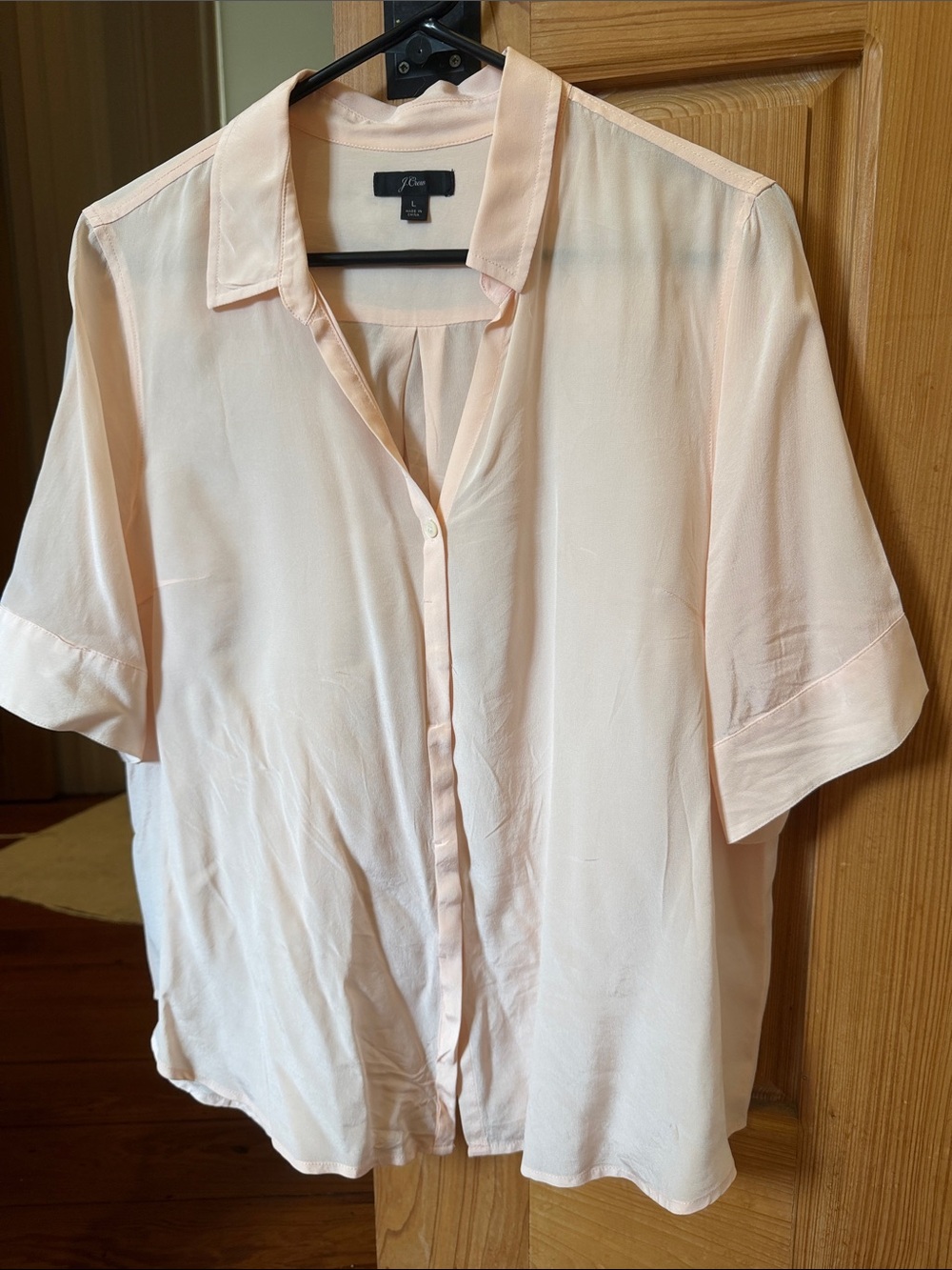 J. Crew Soft Blush 100% Silk Short-Sleeve Button-Down Shirt